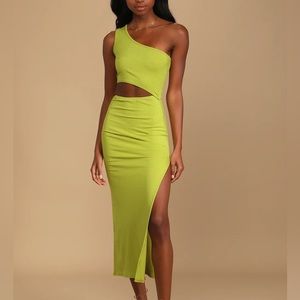 Ribbed Lime Green Cut Out Midi Dress